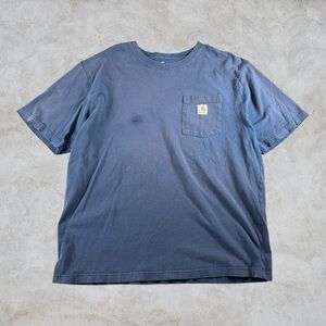 Carhartt Shirt Mens Large Navy Blue Faded Distressed Thrashed Pocket Tee Grunge